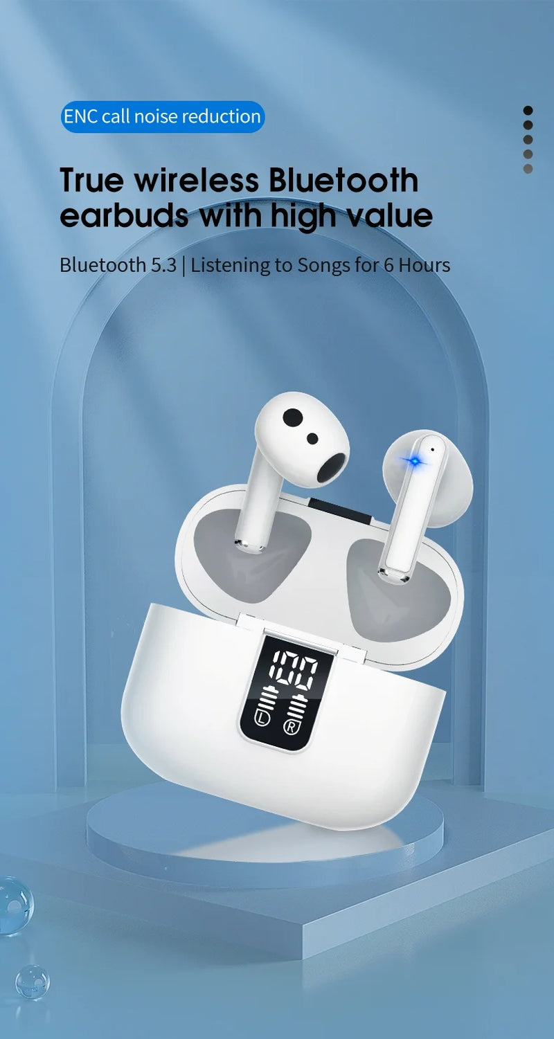 Cordless Noise Cancelling Earbuds, White, IP5 Waterproof, Built-In Mic, 35Hrs Play Time